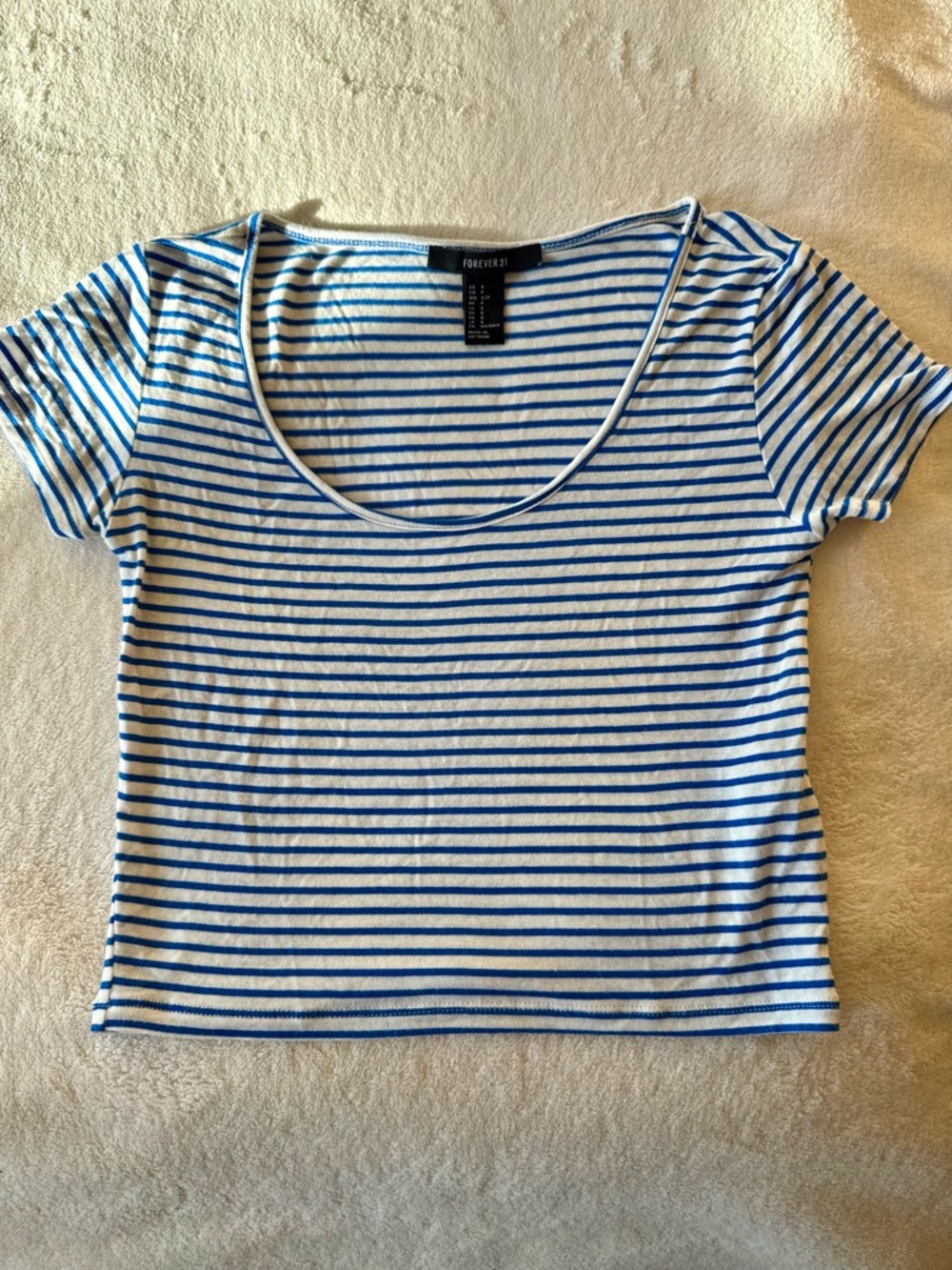 Vintage Forever 21 striped navy blue short sleeve crop top